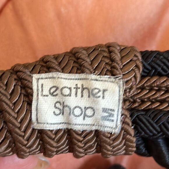 Vintage 80s Leather Shop brown‎ & black braided cord belt main image 5